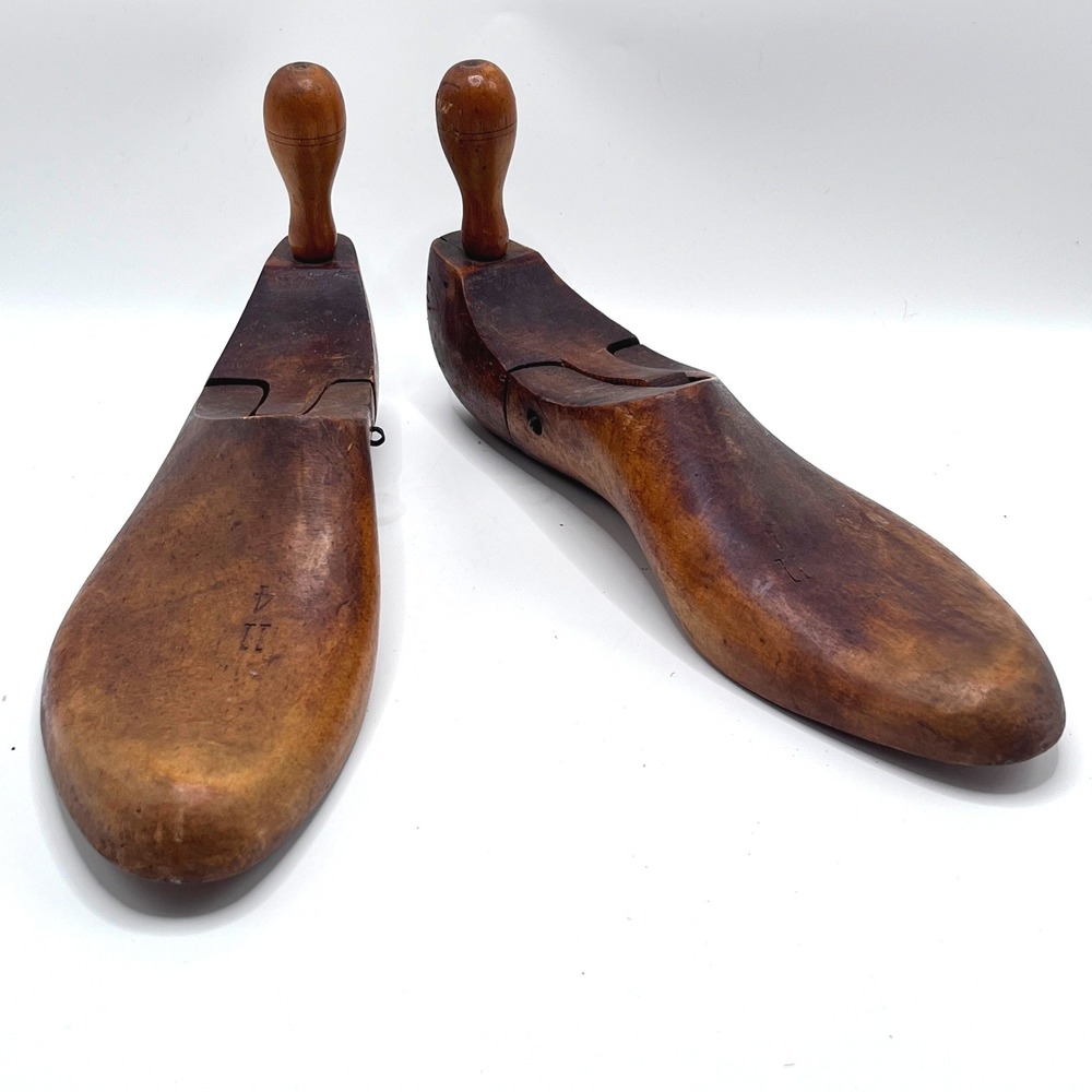 Vintage Wooden Shoe Lasts Pair Rustic Cobbler Forms Industrial Decor Size 11